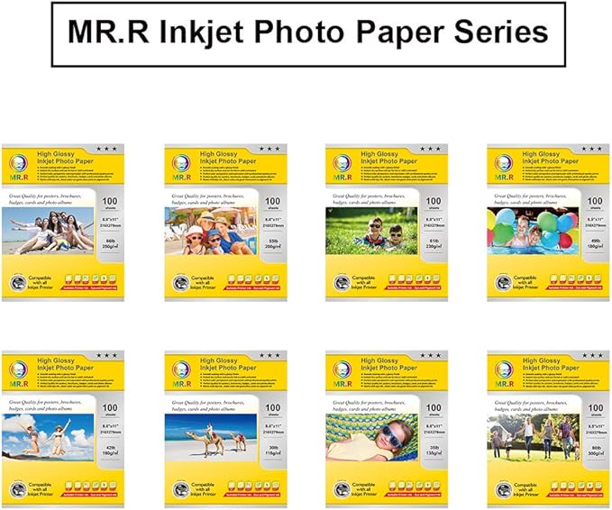 MR.R Single Side High Glossy Inkjet Photo Paper Letter Size 8.5"x11" with 100 sheets per pack 135gsm 35LB-DeskLoop Office