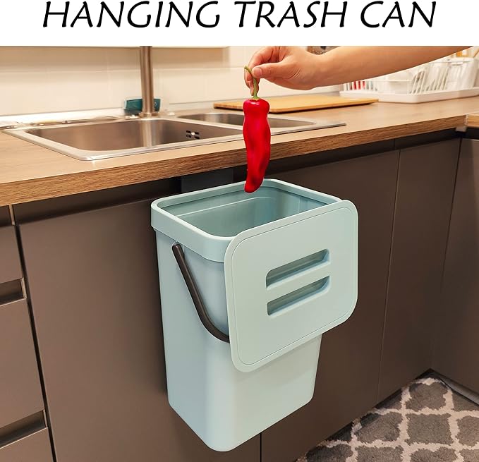 stonespace Compost Bin Kitchen, Under Sink Compost Bin Indoor Sealed, 3.2 Gallon/12L Compost Bucket for Kitchen, Wall Mounted Trash Can,Small Trash Can with Lid,1 Pack Blue-DeskLoop Office