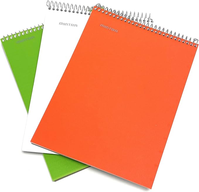 Mintra Office TOP BOUND Durable Spiral Notebooks (Green, White, Orange, College Ruled 3pk)-DeskLoop Office