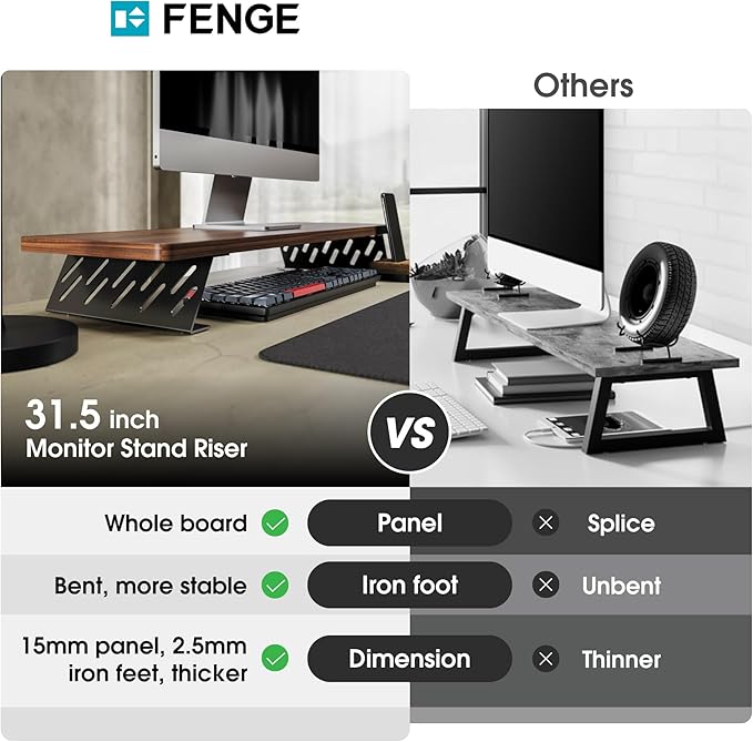 Fenge Monitor Stand Riser, Desk Top Shelf for 2 Monitors, Computer Stands for Desk, Wood & Steel Desktop Riser for Laptop, PC, Printer-DeskLoop Office