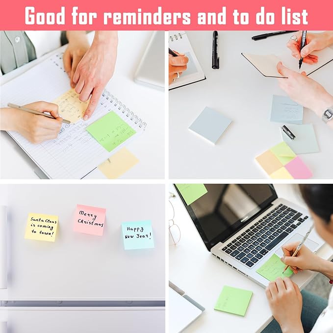 HappyHapi Sticky Notes 3x3 Inches Bulk 36 Pack 3600 Sheets Colored Self-Stick Pads, 100 Sheets/Pad, 4 Bright Colors (Yellow, Green, Pink, Blue) for Office Supplies, School, Home-DeskLoop Office