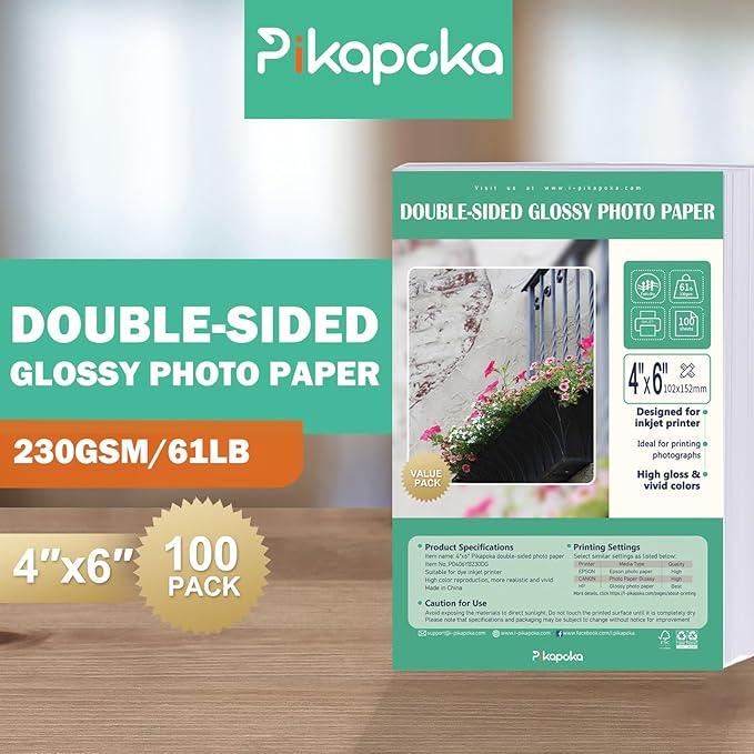 Double Sided Glossy Photo Paper 4x6, Thick Glossy Paper for Cardstock, 100 Sheets 61lb for Inkjet Printer-DeskLoop Office
