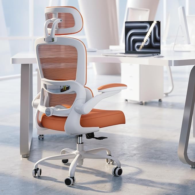 TRALT Office Chair Ergonomic Desk Chair, 330 LBS Home Mesh Office Desk Chairs with Wheels, Comfortable Gaming Chair, High Back Office Chair for Long Hours (Orange)-DeskLoop Office