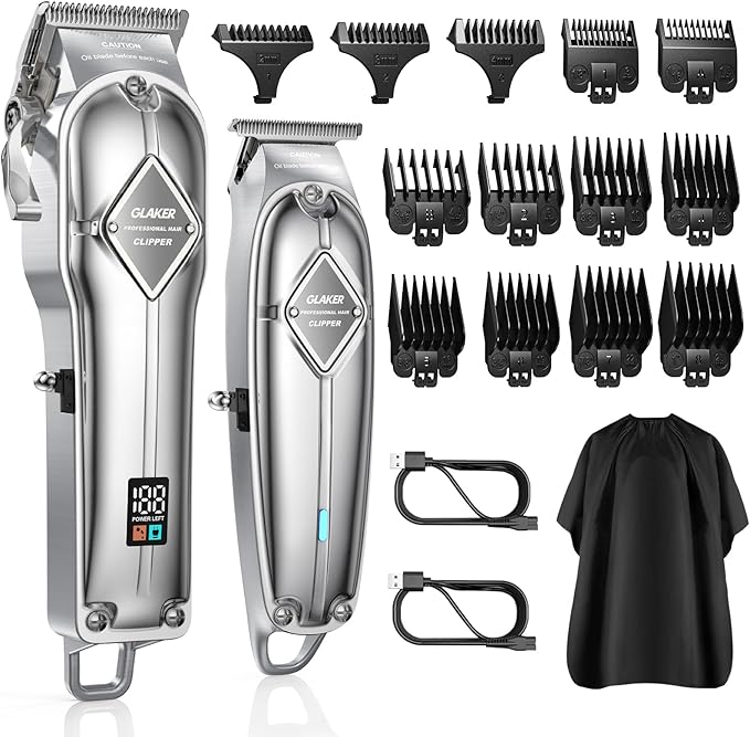 GLAKER Hair Clippers for Men Professional - Cordless Clippers and Trimmers Set, Complete Barber Kit for Hair Trimming & Beard Grooming, Mens Haircutting Kits for Blending & Fade Cuts (Silver)-DeskLoop Office
