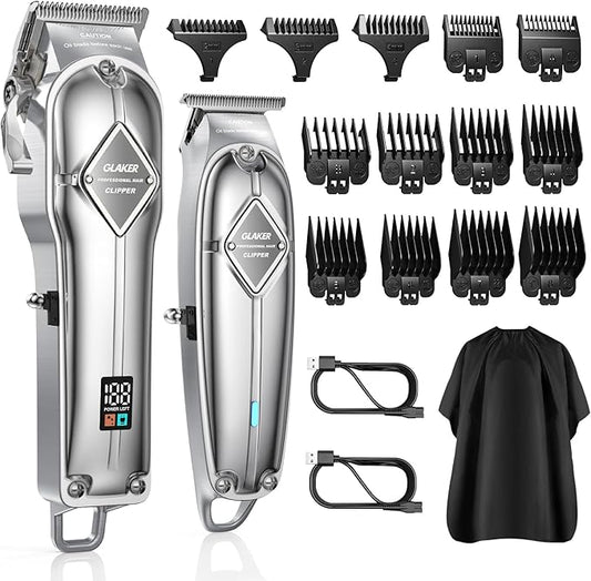 GLAKER Hair Clippers for Men Professional - Cordless Clippers and Trimmers Set, Complete Barber Kit for Hair Trimming & Beard Grooming, Mens Haircutting Kits for Blending & Fade Cuts (Silver)-DeskLoop Office