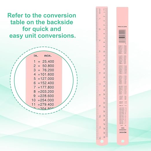 PATIKIL 30cm/12 Metal Ruler, 2 Pack Aluminum Alloy Rulers with Centimeters, Millimeters, Inches and Conversion Table Straight Edge Ruler for Writing Machinist Drafting, Pink-DeskLoop Office