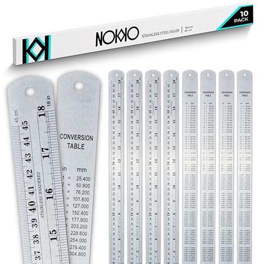NOKKO Metal Ruler 18 Inch - Pack of 10 - Stainless Steel Ruler Set with Straight Edge Rulers - Precise Metric & Imperial Measurements - Ideal for School, Office, Woodworking & Craft Projects-DeskLoop Office