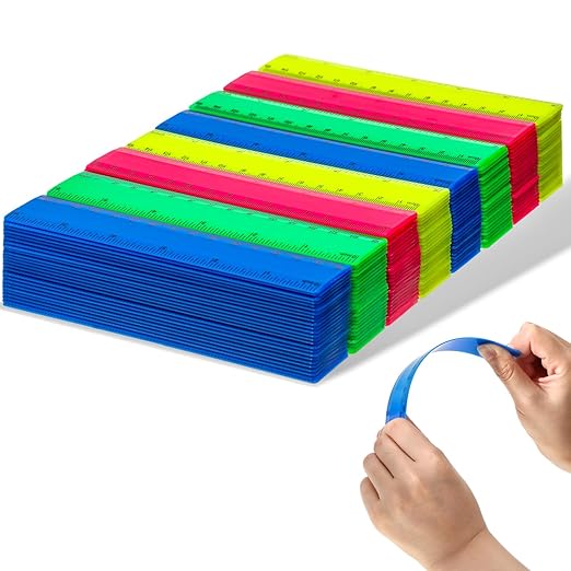 Zonon 200 Pcs Rulers Bulk Plastic Flexible Straight Rulers with Inches and Centimeters for First Day of School Gift for Students Back to School Office Supplies(Opaque Bright Color,6 Inch)-DeskLoop Office