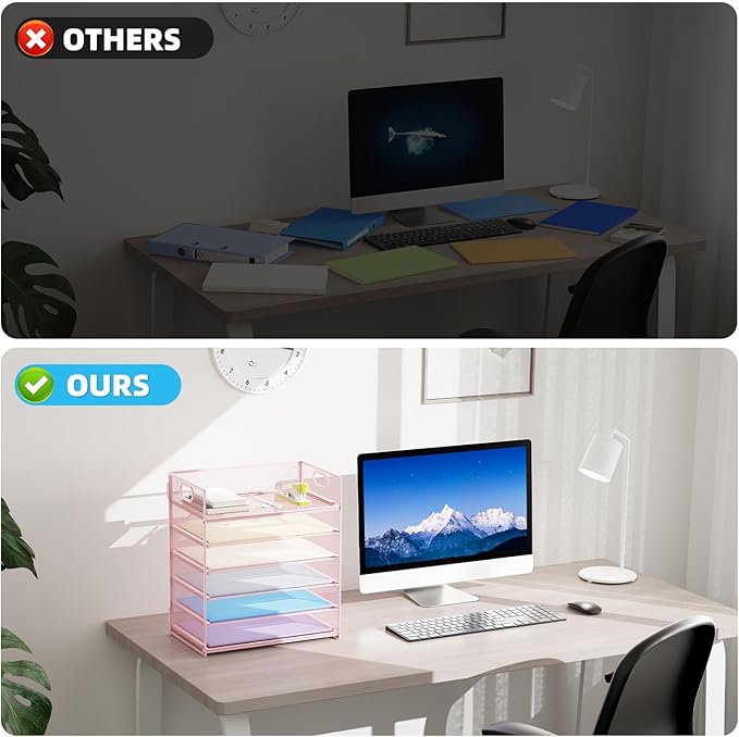 Marbrasse 2 Pack Desk Organizer with Handle, 6 Tier Paper Letter Tray, Mesh Desk File Organizer for Office, School and Home - Pink-DeskLoop Office