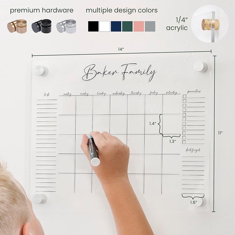 Personalized Clear Acrylic Calendar for Wall, Calendar Whiteboard for Wall, Dry Erase Wall Calendar, Wall Calendar Organizer System for Home (Cursive, Navy, 14"W x 11"H)-DeskLoop Office