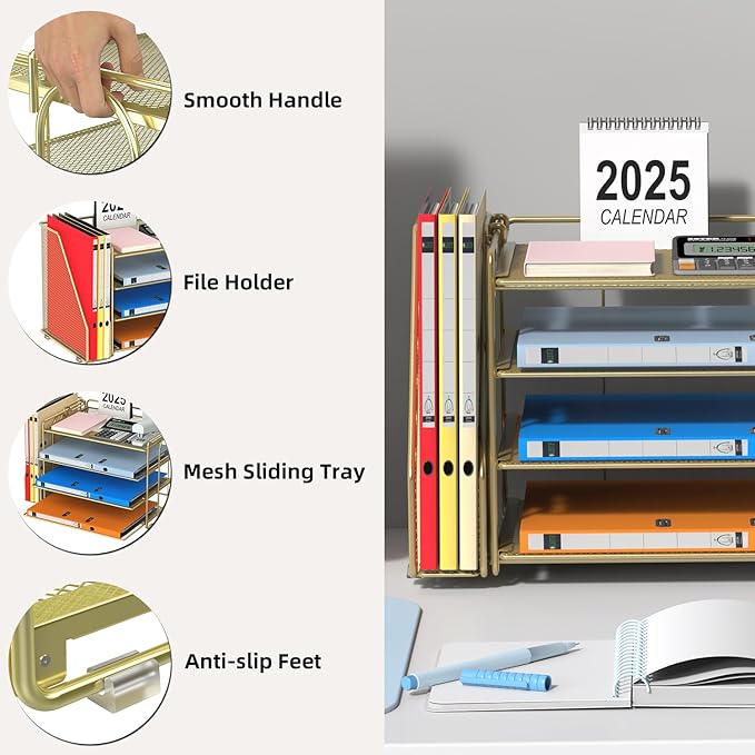 Spacrea Desk Organizers and Accessories, Paper Organizer for Desk with File Organizer, Desk Accessories & Workspace Organizers for Office Supplies (Gold)-DeskLoop Office