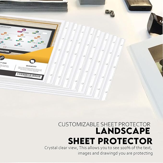 PERFORMORE 25 Pack of 8.5ā x 14ā Heavyweight Landscape Sheet Protectors, Legal Paper Sleeves, Clear Archival Quality, Horizontal Legal Size Clear Sheet Protectors for Binders Documents