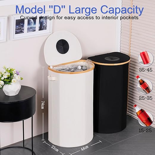 Efluky Recycling Bin 100L, 26 Gallon, Beige, D-Shaped, Oxford Fabric, 17.32"L x 12.9"W x 11.46"H, 2 Removable Inner Bags, Lightweight, Open-Top, Cycling, Kitchen-DeskLoop Office