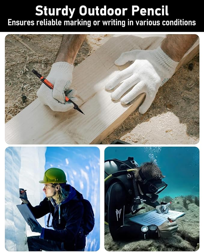 Four Candies 3PCS 1.3mm Mechanical Pencil Set with Case, Metal Heavy Duty Carpenter Pencils with 72 Refill(Red,Black,Yellow) 3Eraser, 16Eraser Refill, Weatherproof Body Outdoor Woodworking Marking-DeskLoop Office