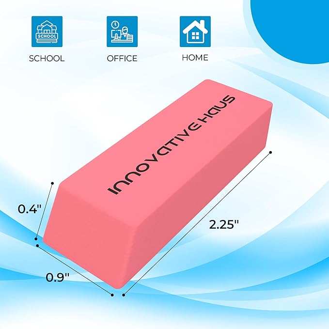 Innovative Haus Pink Erasers Bulk - Latex Free, Smudge Resistant Large Eraser. Big Size School Erasers for Kids in Bulk. Ideal for Students and Classrooms. Pack of 100-DeskLoop Office