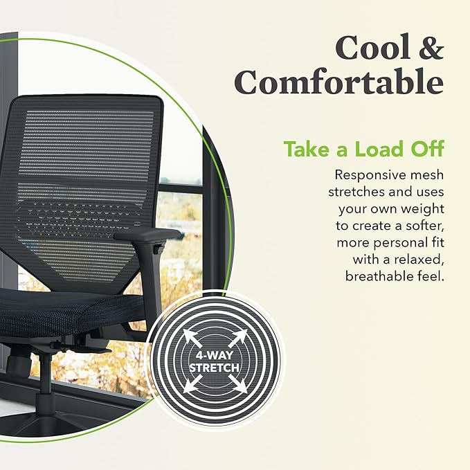 HON Solve Mesh Back Office Chair with Adjustable Arms, Adjustable Height, Tilt Tension, Lumbar Support, Swivels, on Rolling Wheels, Midnight-DeskLoop Office