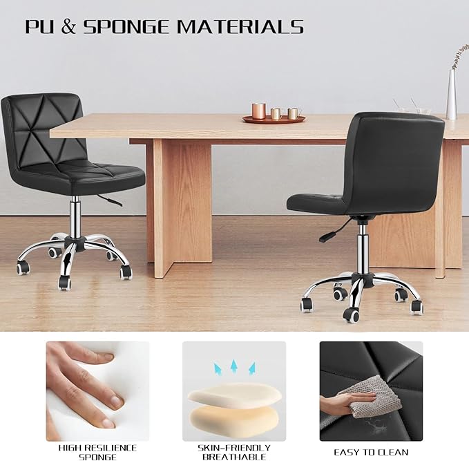 COSVALVE Armless Desk Chair, Mid Back 360 Degree Swivel Office Chair, Height Adjustable Executive Conference Task Chair with Rolling Wheels and Diamond Pattern, for Home Computer Barber, Black-DeskLoop Office