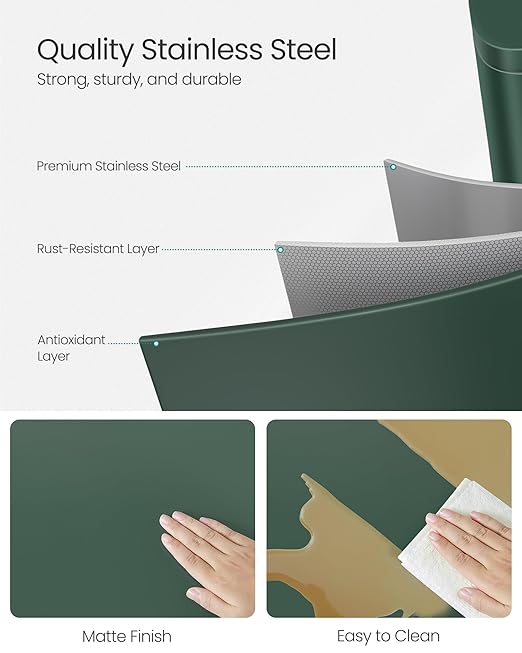 SONGMICS 13 Gallon (50 L) Trash Can, Stainless Steel Kitchen Garbage Can, Recycling or Waste Bin, Soft Close, Step-On Pedal, Removable Inner Bucket, Retro Green ULTB050C01-DeskLoop Office