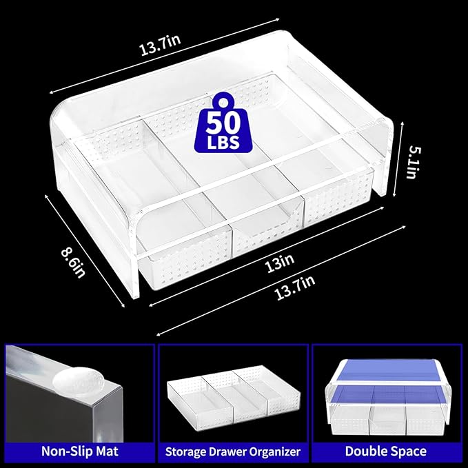 Acrylic Clear Desk Organizers and Accessories, 2-Tier Computer Monitor Stand Riser with Drawer, Laptop Stand, Office Desk Accessories for Office Supplies, Transparent-DeskLoop Office