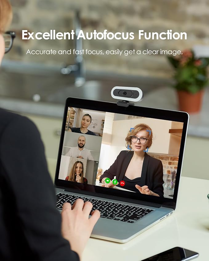 2K 50FPS Webcam for PC/Mac, Computer Camera with Fill RGB Lights, 2 Noise-Canceling Microphone, Autofocus and Tripod for Meeting, Live Streaming, Video Calls, Gaming, Works with Zoom, Skype, Teams-DeskLoop Office