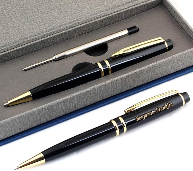 Free Engraving - Personalized Roller Ballpen, Ballpoint pen, Refillable Pens, Retractable Medium Refill Pen Black Ink, Custom Gifts for Men, Women, Classy Gift Box-DeskLoop Office