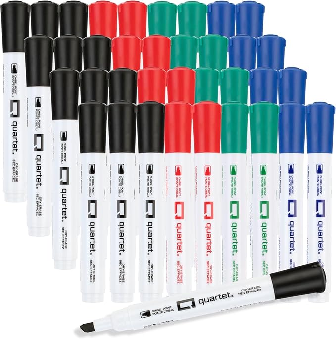 Quartet Dry Erase Markers, Chisel Tip White Board Dry Erase Markers with DryGuard Ink Protection, Office Essentials, Black, Red, Blue, Green, 36 Pack (Q120Z04-R)-DeskLoop Office