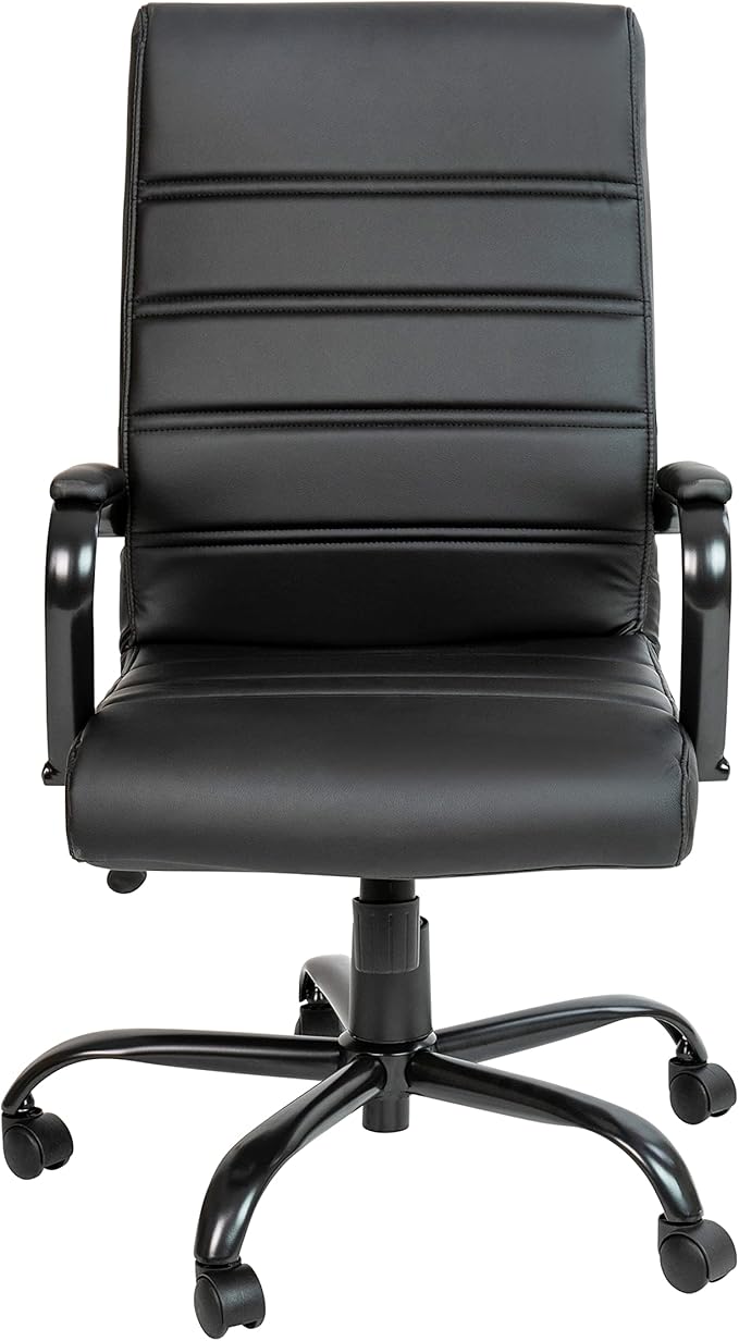 Flash Furniture Whitney High-Back Swivel LeatherSoft Desk Chair with Padded Seat and Armrests, Adjustable Height Padded Office Chair, Black-DeskLoop Office