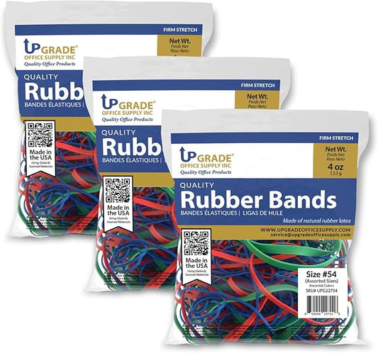 Upgrade Office Supply UPG22754PK3 Rubber Bands, Assorted Size and Colors, 1/4 lb 3-Pack, USA-DeskLoop Office