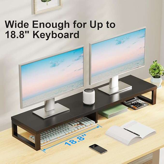 Zimilar Dual Monitor Stand Riser, Large Monitor Stand for Desk, Wood Monitor Riser with Storage Organizer for Home Office, Monitor Stands for 2 Monitors, Desktop Wooden Monitor Riser for Computer-DeskLoop Office