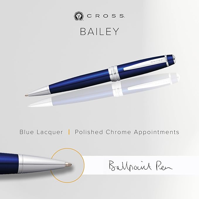 Cross Bailey Refillable Ballpoint Pen Presented in a Premium Gift Box - Medium Point, Black Ink, Blue-DeskLoop Office