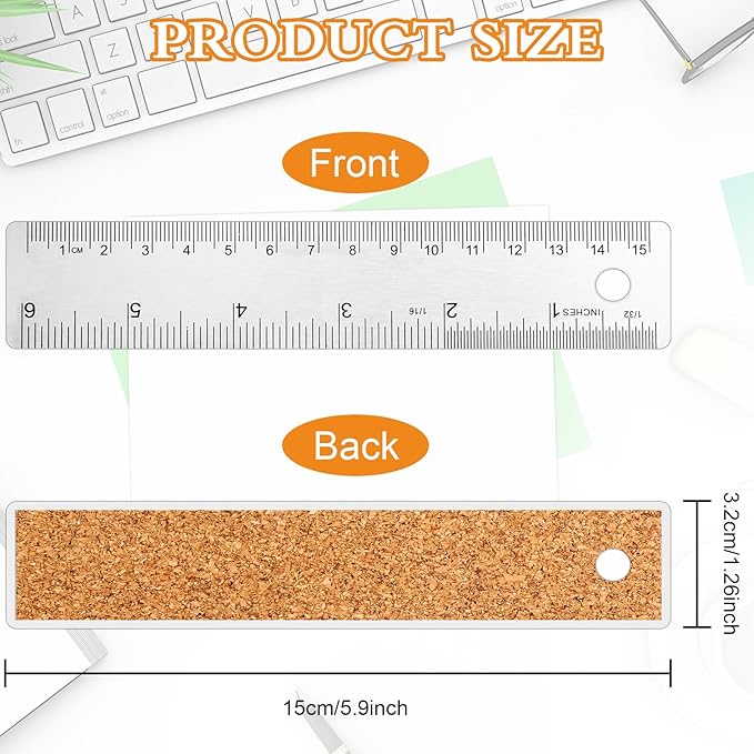 3 Pcs Stainless Steel Ruler 6 Inch Metal Ruler Straight Edge Rulers Non Slip Cork Backed Rulers with Inch and Metric Graduations for School Office Engineering Drawing(6 Inch)-DeskLoop Office