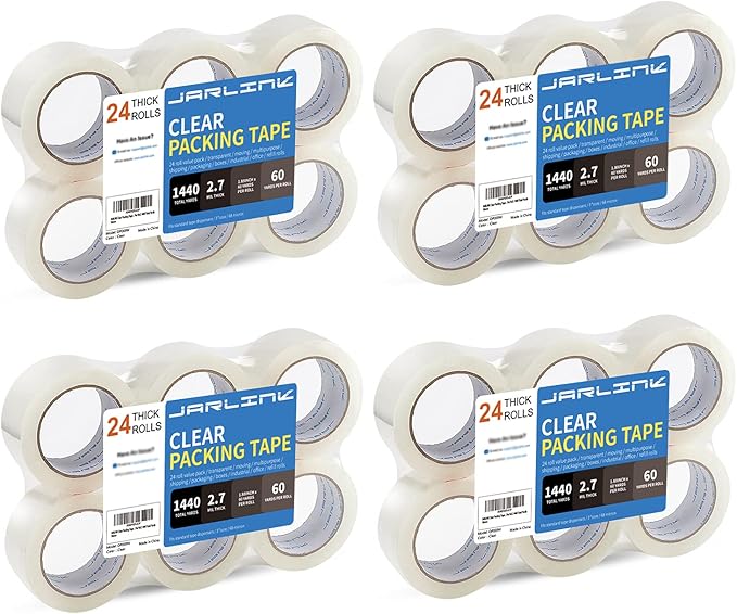 JARLINK Clear Packing Tape (24 Rolls), Heavy Duty Packaging Tape for Shipping Packaging Moving Sealing, 2.7mil Thick, 1.88 inches Wide, 60 Yards Per Roll, 1440 Total Yards-DeskLoop Office