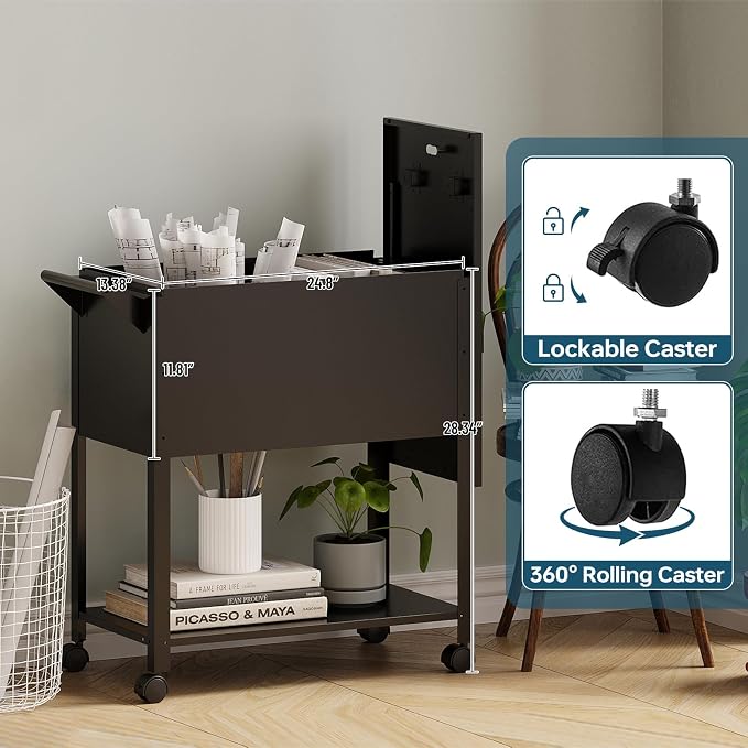MIIIKO Mobile File Cart with Lock, Rolling File Cabinet Hanging Letter/Legal - Image 6