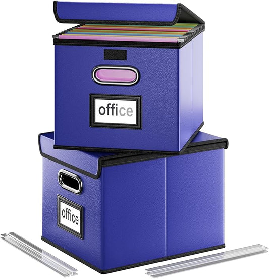 Huolewa Portable Leather File Organizer Boxes with Lids, Collapsible File Folder Organizer Boxes, Decorative Small Filing File Cabinet for Home/Office, Easily Store Documents/Hanging File Folders-DeskLoop Office