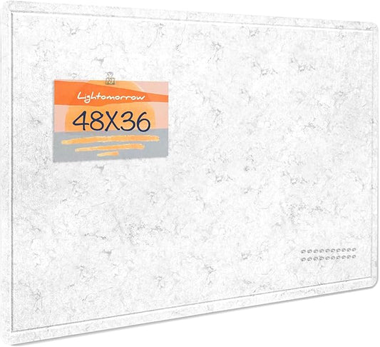 Large Bulletin Board - 48 x 36 Inches, Decorative Felt Pin Board for Wall - 4' x 3' Foldable Photo Display Board with Self-Adhesive Tape, Includes 20 Push Pins - Marble White-DeskLoop Office
