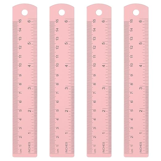 HARFINGTON 4pcs Metal Straight Ruler 15cm Metric SAE Aluminum Alloy Measuring Rulers Scale Tool with Hole for Measure Study Reading Classroom Office, Pink-DeskLoop Office
