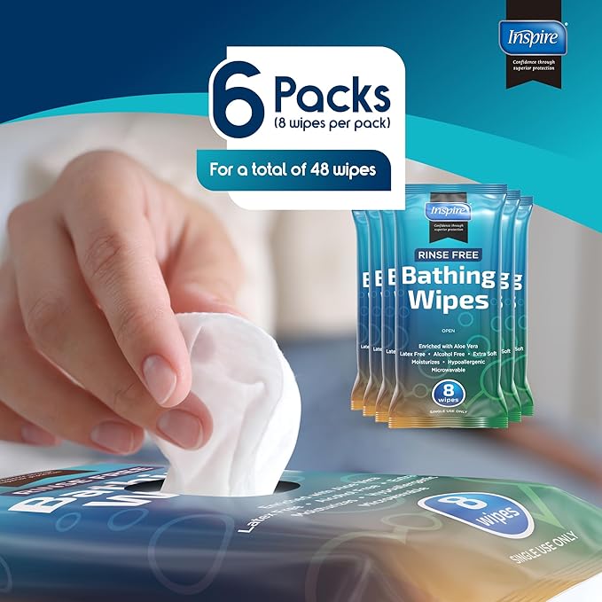 Inspire Rinse Free Body Wash Wipes | Bathing Wipes, Shower Wipes | Extra Large Adult Wipes With Aloe | Cleansing Adult Wipes | Body Wipes For Women And Men | Disposable Washcloths For Adults Bathing-DeskLoop Office