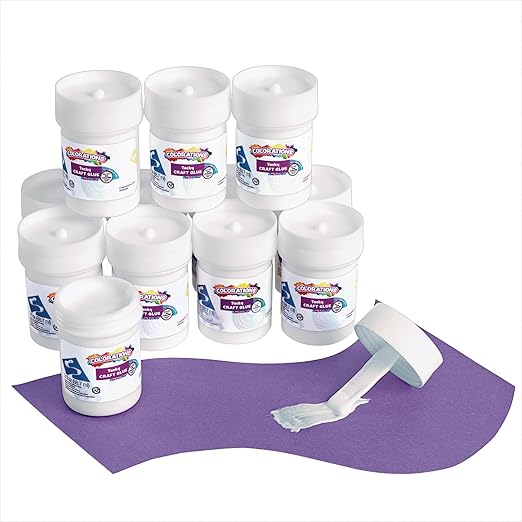 Colorations® Tacky Craft Glue Classroom Pack Jars, Each with Built in Brush Applicator, Set of 12, Each 3oz, Thick & Strong Tacky Glue, Dries Clear, Use at School, Home, Office & Craft Projects-DeskLoop Office