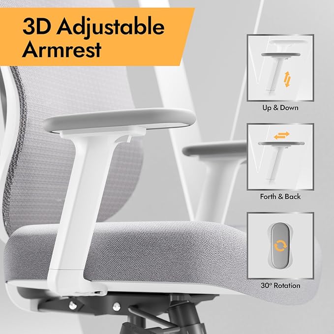 Ergonomic Mesh Office Chair - 3D Adjustable Lumbar Support & 3D Armrests, V-Shaped Back, Adjustable Desk Chair for Office & Home, White-DeskLoop Office