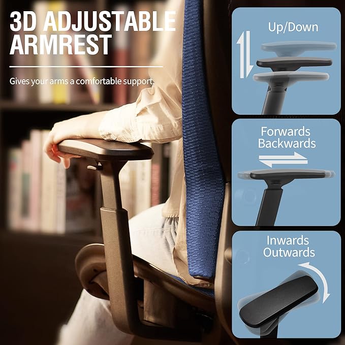 ELABEST Mesh Office Chair,Ergonomic Computer Desk Chair,Sturdy Task Chair- Adjustable Lumbar Support & Armrests,Tilt Function,Comfort Wide Seat,Swivel Home Office Chair (Blue)-DeskLoop Office