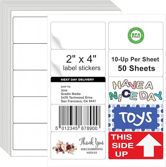 2x4 Shipping Address Labels, 500 Matte Printable Sticker Labels for Mailing Labels, Fragile Stickers, Product Sticker Making, 8.5 x 11 Label Paper for Lase Inkjet Printer, 10 Up Per Sheet, 50 Sheets-DeskLoop Office