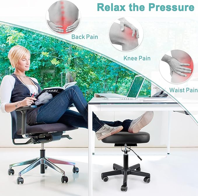 Footrest Stool Under Desk Adjustable Height and Tilt Angle Footrest Ottoman Ergonomic Foot Stool with Wheels 360° Rolling for Home Office (New Black)-DeskLoop Office