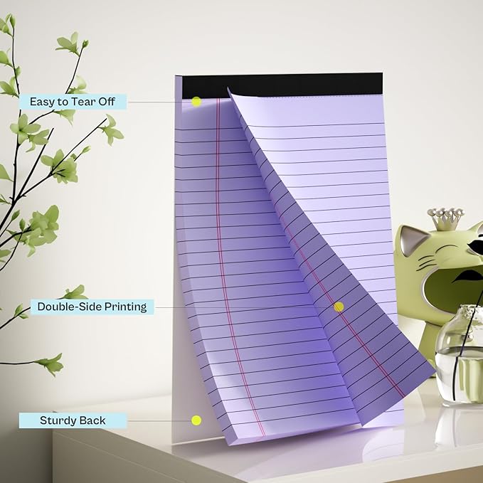 4 Pack Note Pads 5 x 8 Inch Purple Small Legal Pads 5 x 8 Colored Notepad 5 x 8 Perforated Writing Pads Lined Paper Pads College Ruled Pad Paper 30 Sheets Notebook for Study, To-Do Lists, Office-DeskLoop Office