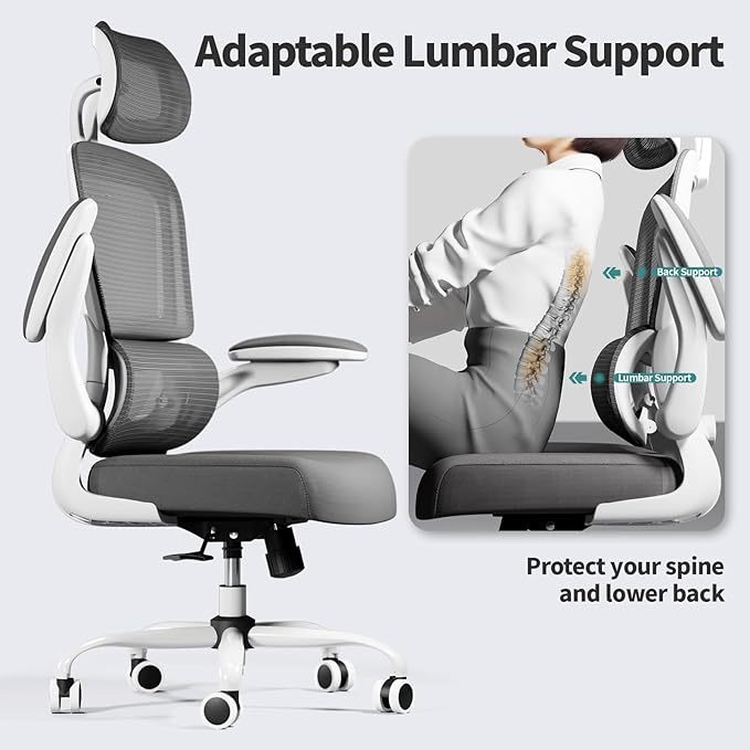 TRALT Office Chair Ergonomic Desk Chair, 330 LBS Home Mesh Office Desk Chairs with Wheels, Comfortable Gaming Chair, High Back Office Chair for Long Hours (White)-DeskLoop Office
