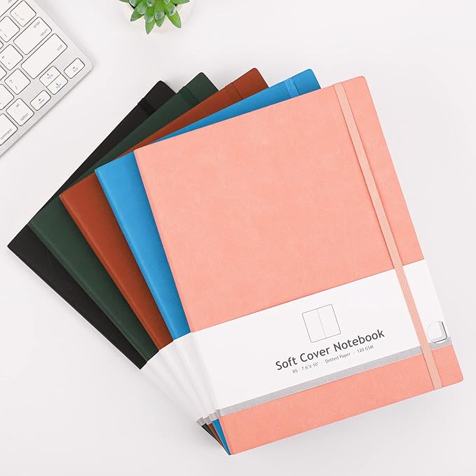 AHGXG Bullet Dotted Journal 2 Pack - B5 Large Journal Dot Grid Notebook (7.6'' X 10'') with Thick 120gsm Dot Paper, Soft Leather Cover, Total 384 Pages, Inner Pocket - BlackBrown-DeskLoop Office