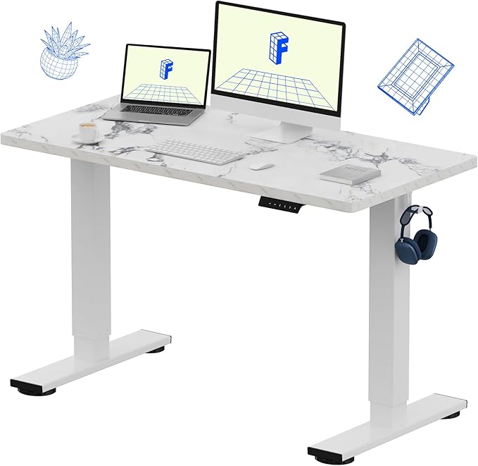 FLEXISPOT EN1 One-Piece Standing Desk 48 x 24 Inches Height Adjustable Electric Desk Sit Stand Desk Home Office Desks (White Frame + Marble Gray Top, 2 Packages)-DeskLoop Office