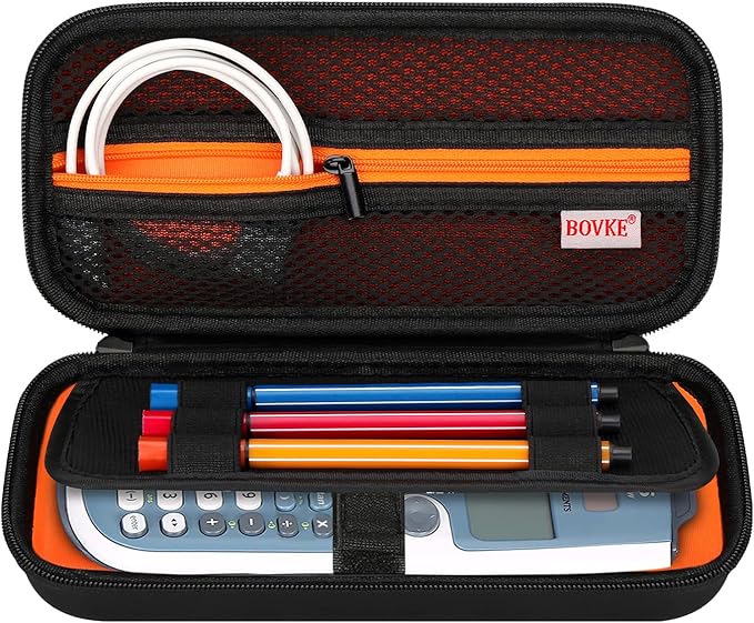 BOVKE Hard PU Graphing Calculator Carrying Case for TTexas Instruments TI-30XS Multiview/TI-34 Multiview/TI-36X Pro Scientific Calculator, Extra Pocket for USB Cables Pens Other Items, Black-DeskLoop Office