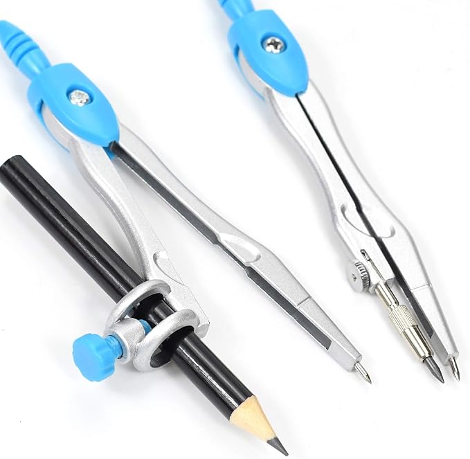 Math Geometry Kit Sets 10 Piece Student Supplies with Shatterproof Storage Box,Includes Rulers,Protractor,Compass,Eraser,Pencil Sharpener,Lead Refills,Pencil,for Drafting and Drawings(Blue)