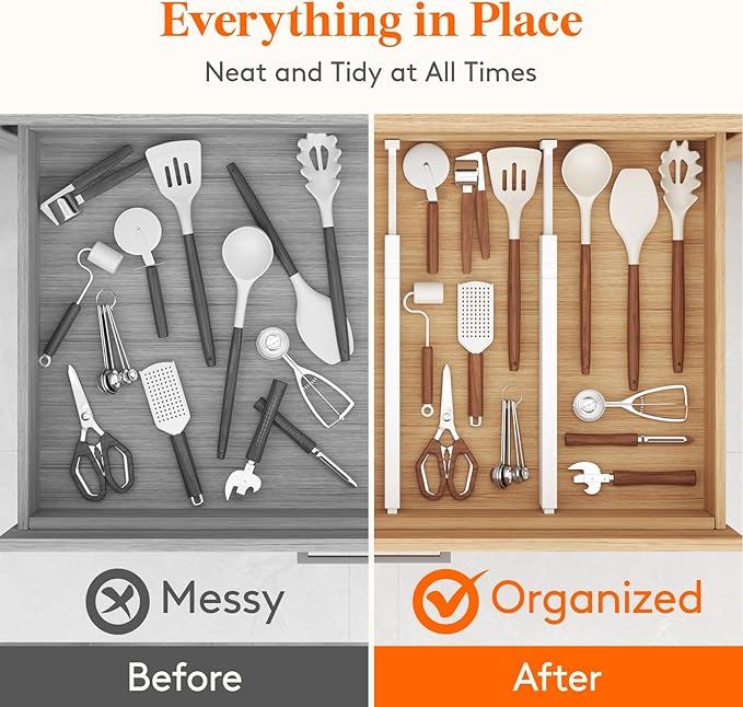 Lifewit 4 Pack Kitchen Drawer Dividers 2.36" High, 16"-22" Adjustable Drawer Organizer for Utensils/Clothes/Makeup, Plastic Expandable Separators in Dresser/Bedroom/Bathroom/Office Storage-DeskLoop Office