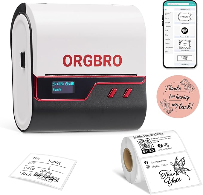 ORGBRO Z3 Label Maker Machine with Tape, 3 Inch Bluetooth Thermal Label Printer, Portable Sticker Printer for Small Business, Office, Home Organization, Barcode, Address, Compatible with Phones & PC-DeskLoop Office
